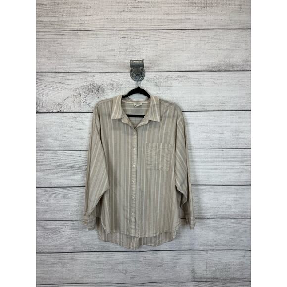 A New Approach Women's Cream & White Striped Button Up Top Size XL - Picture 1 of 9